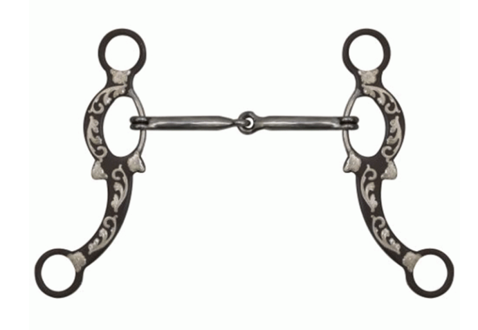 5" Brown Snaffle Bit with Engraved Silver Overlays