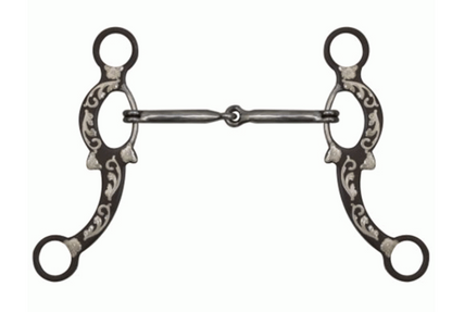 5" Brown Snaffle Bit with Engraved Silver Overlays