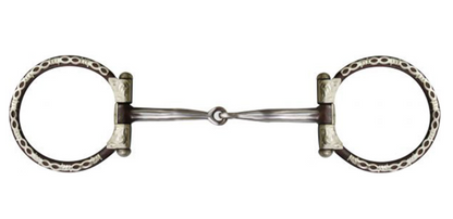 5" Brown Stainless Steel Snaffle Style Bit with Barbwire Silver Trim on 3.5" Rin