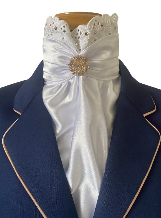 HHD Dressage Euro Stock Tie ‘Chloe’ with Lace Rose Gold Swarovski