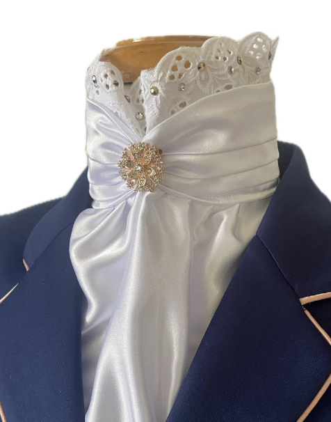 HHD Dressage Euro Stock Tie ‘Chloe’ with Lace Rose Gold Swarovski