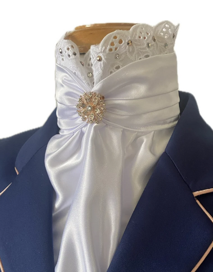 HHD Dressage Euro Stock Tie ‘Chloe’ with Lace Rose Gold Swarovski
