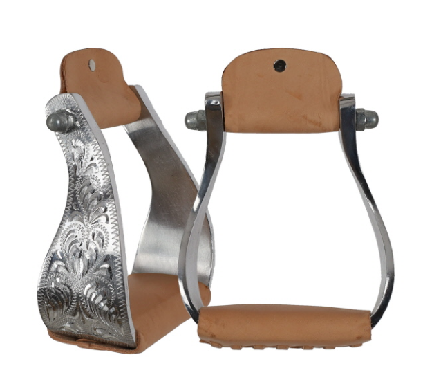 Showman Polished Aluminum Engraved Wide Stirrups