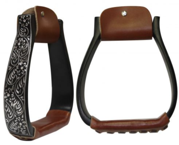 Showman Black Aluminum Engraved Stirrups