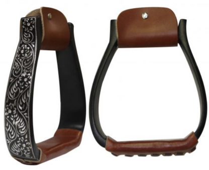 Showman Black Aluminum Engraved Stirrups