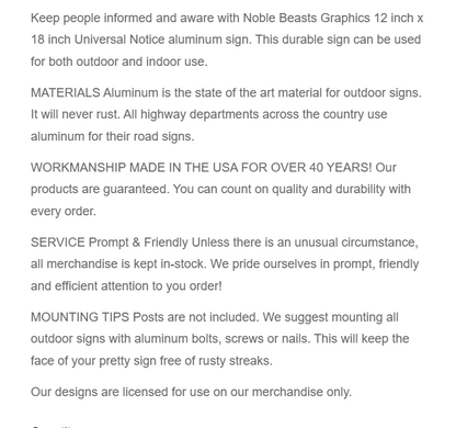 Universal Equine Notice Sign Aluminum 12 in X 18 in