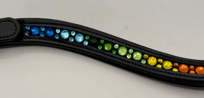#204 Browband Rainbow Crystal Pattern Black Padded Leather