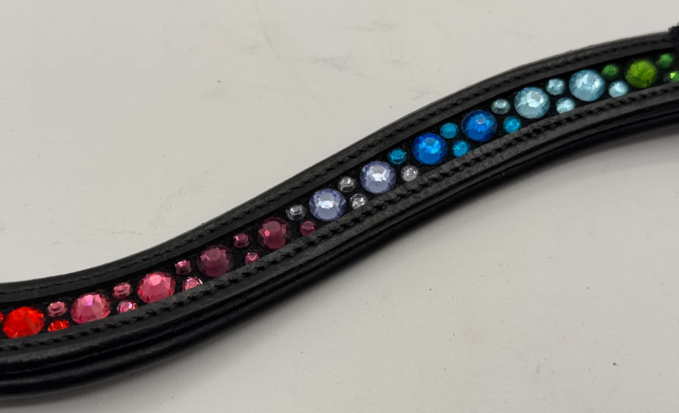 #204 Browband Rainbow Crystal Pattern Black Padded Leather