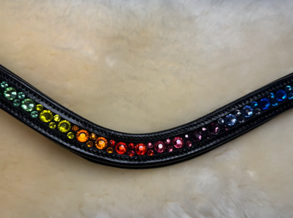 #204 Browband Rainbow Crystal Pattern Black Padded Leather