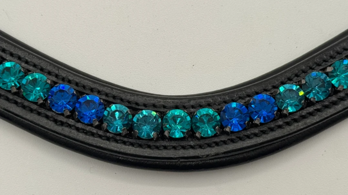 #201 Browband Seafoam Green & Ocean Blue Crystals on Black Leather