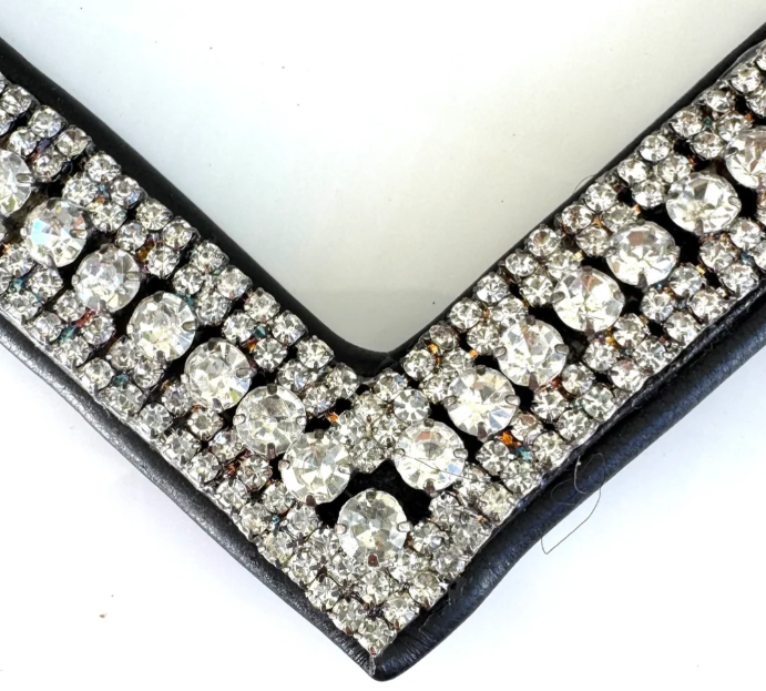 #101 Leather Brow Band "V" Crystal Design