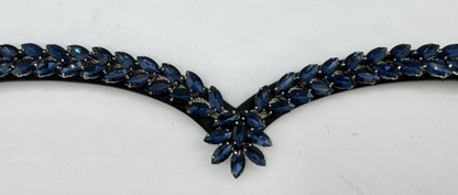 #146 "V"Shaped Black Leather Browband w/Blue Marquise Crystals Center Drop of Crystals