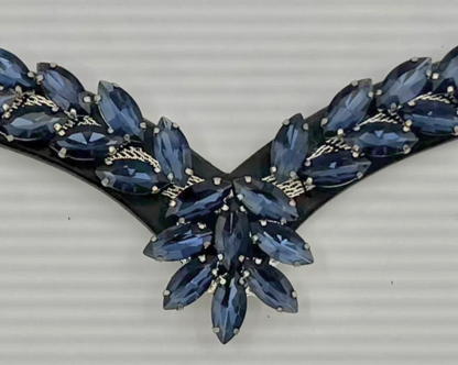 #146 "V"Shaped Black Leather Browband w/Blue Marquise Crystals Center Drop of Crystals