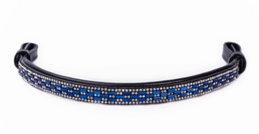 #104 Leather Browband w/5 rows of Crystals,3 rows in Blue & Clear Rectangle Pattern, Edged in Clear Crystals