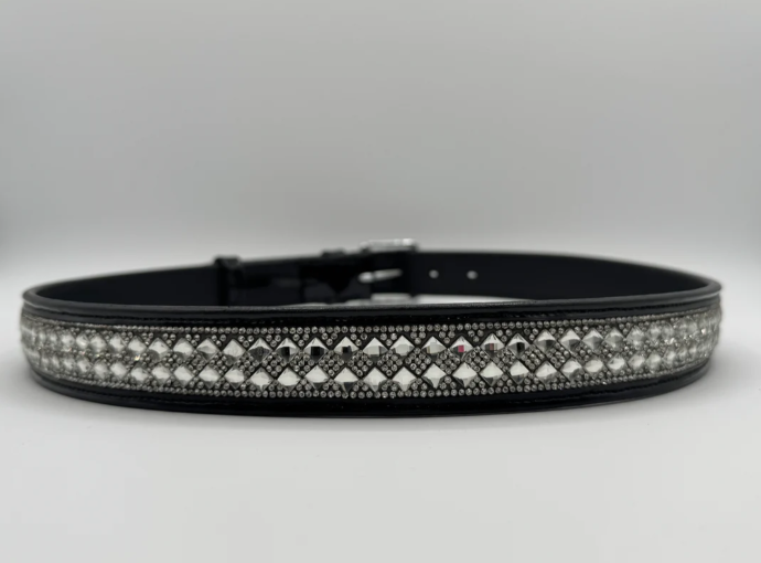 Women's Black Patent Leather Belt w/Diamond Crystal Design