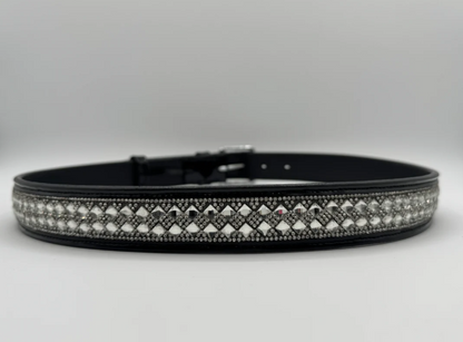 Women's Black Patent Leather Belt w/Diamond Crystal Design