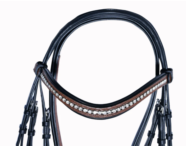 #52 Extra Padded Full Grain Leather Two Tone Textured Bridle w/ English Leather Reins