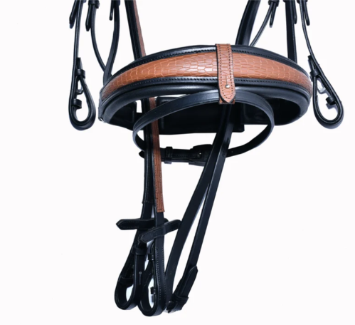#52 Extra Padded Full Grain Leather Two Tone Textured Bridle w/ English Leather Reins