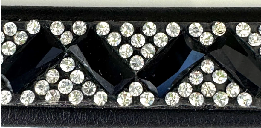 #103 Leather Browband in Crystal & Black Rectangle Design