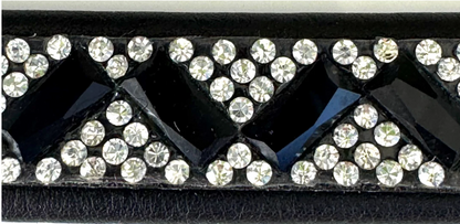 #103 Leather Browband in Crystal & Black Rectangle Design