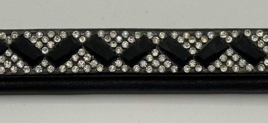 #103 Leather Browband in Crystal & Black Rectangle Design