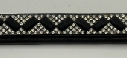 #103 Leather Browband in Crystal & Black Rectangle Design