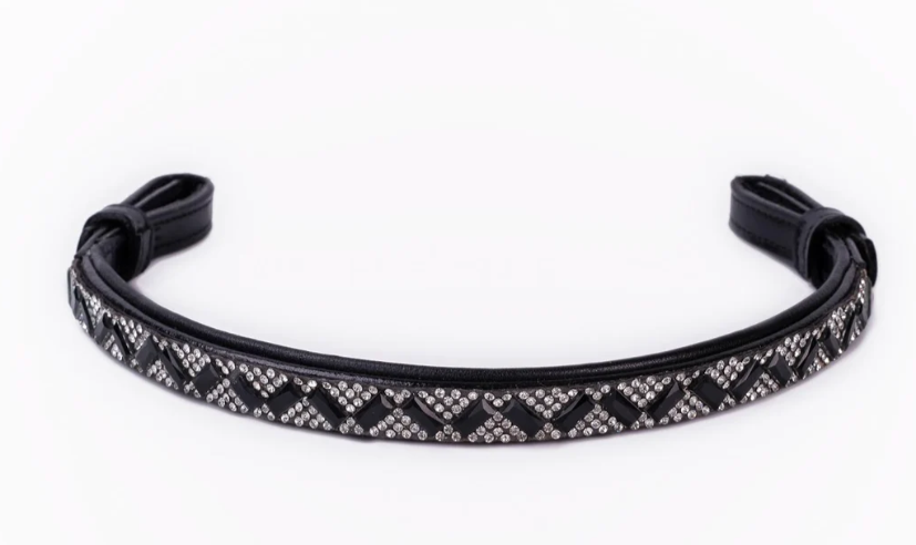 #103 Leather Browband in Crystal & Black Rectangle Design