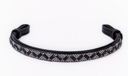 #103 Leather Browband in Crystal & Black Rectangle Design