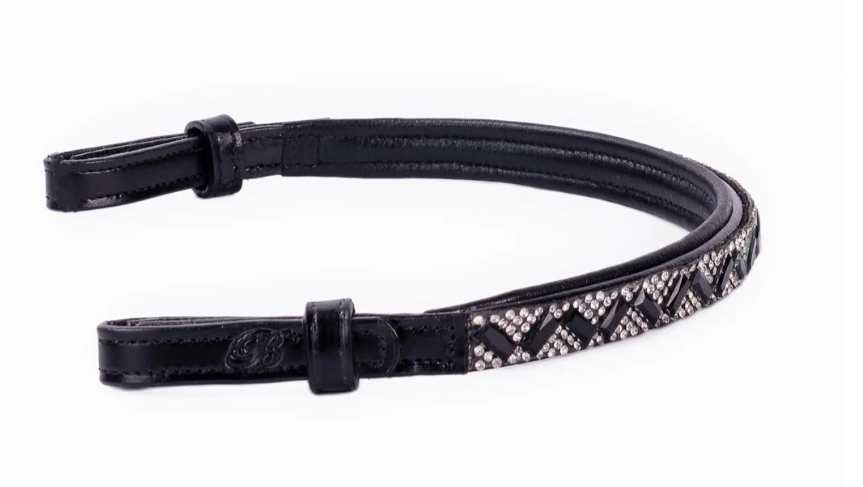 #103 Leather Browband in Crystal & Black Rectangle Design