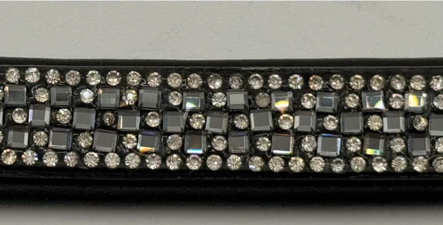 #109 Leather Brow Band w/5 rows middle 3 are Crystal and Gray, Edged in Crystals