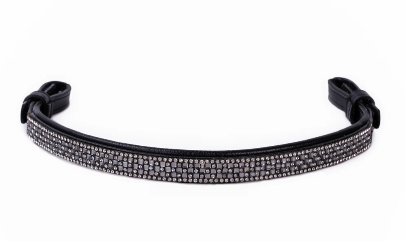 #109 Leather Brow Band w/5 rows middle 3 are Crystal and Gray, Edged in Crystals
