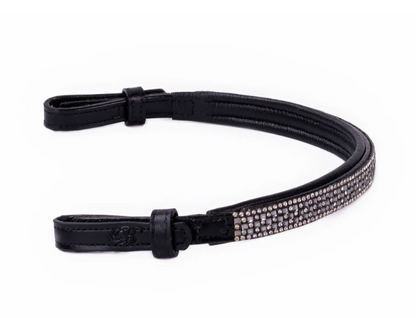#109 Leather Brow Band w/5 rows middle 3 are Crystal and Gray, Edged in Crystals