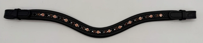 #144 Black Leather Browband w/ Peach/Amber/Brown Crystals