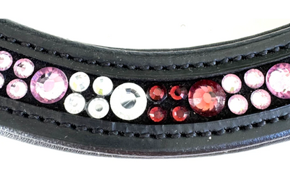 #141 Black Padded Browband Garnet-Pink-Clear Crystals