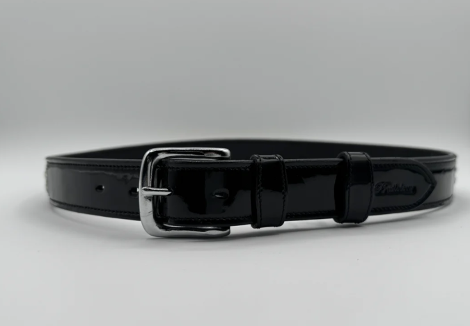 Women's Black Patent Leather Belt w/Diamond Crystal Design