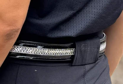 Women's Black Patent Leather Belt w/Diamond Crystal Design