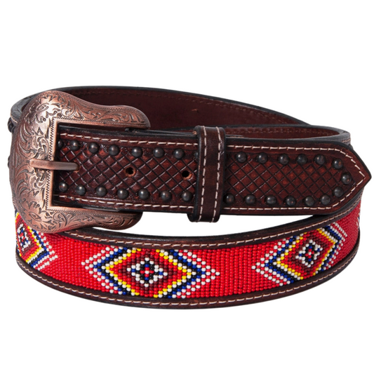 Red Beaded Black Crystal Hand Beaded Adult Belt