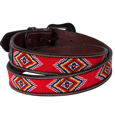 Red Beaded Black Crystal Hand Beaded Adult Belt