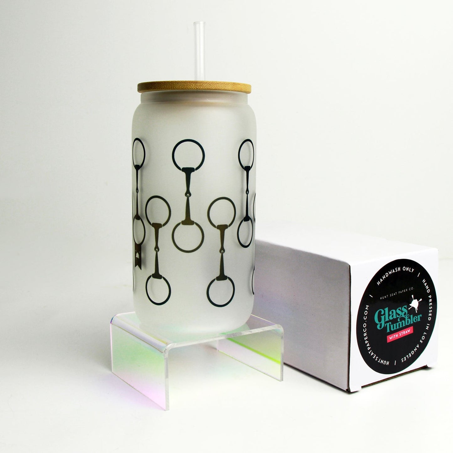 Snaffle Bit Glass Tumbler with Bamboo Lid and Straw