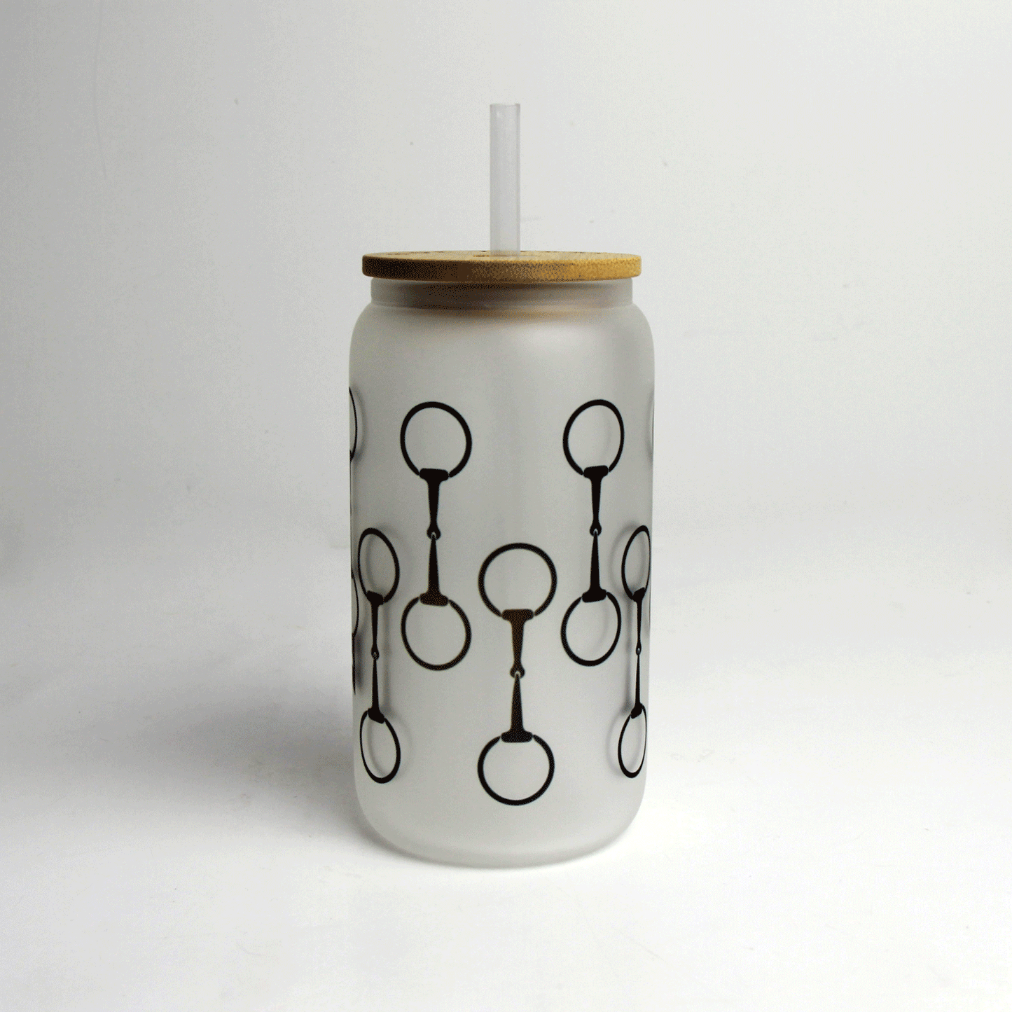 Snaffle Bit Glass Tumbler with Bamboo Lid and Straw
