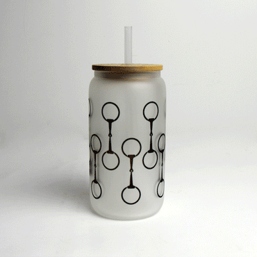 Snaffle Bit Glass Tumbler with Bamboo Lid and Straw