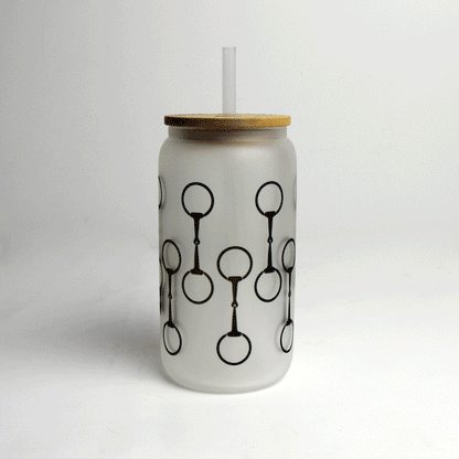 Snaffle Bit Glass Tumbler with Bamboo Lid and Straw