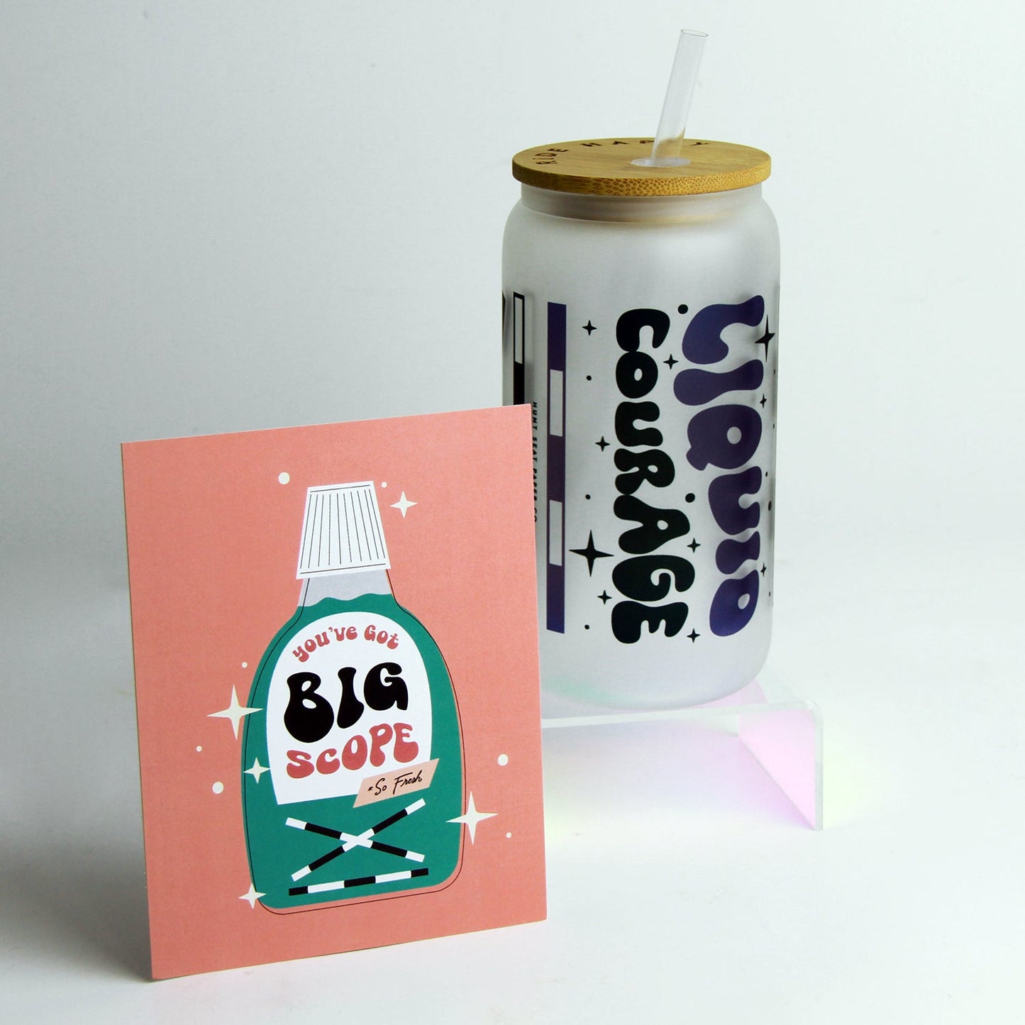 Liquid Courage Glass Tumbler with Bamboo Lid and Straw