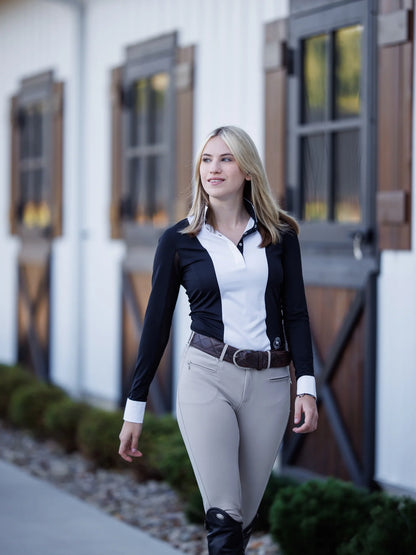 Ladies "Luna II" Black Self-Trim Long Sleeve Performance Show Shirt