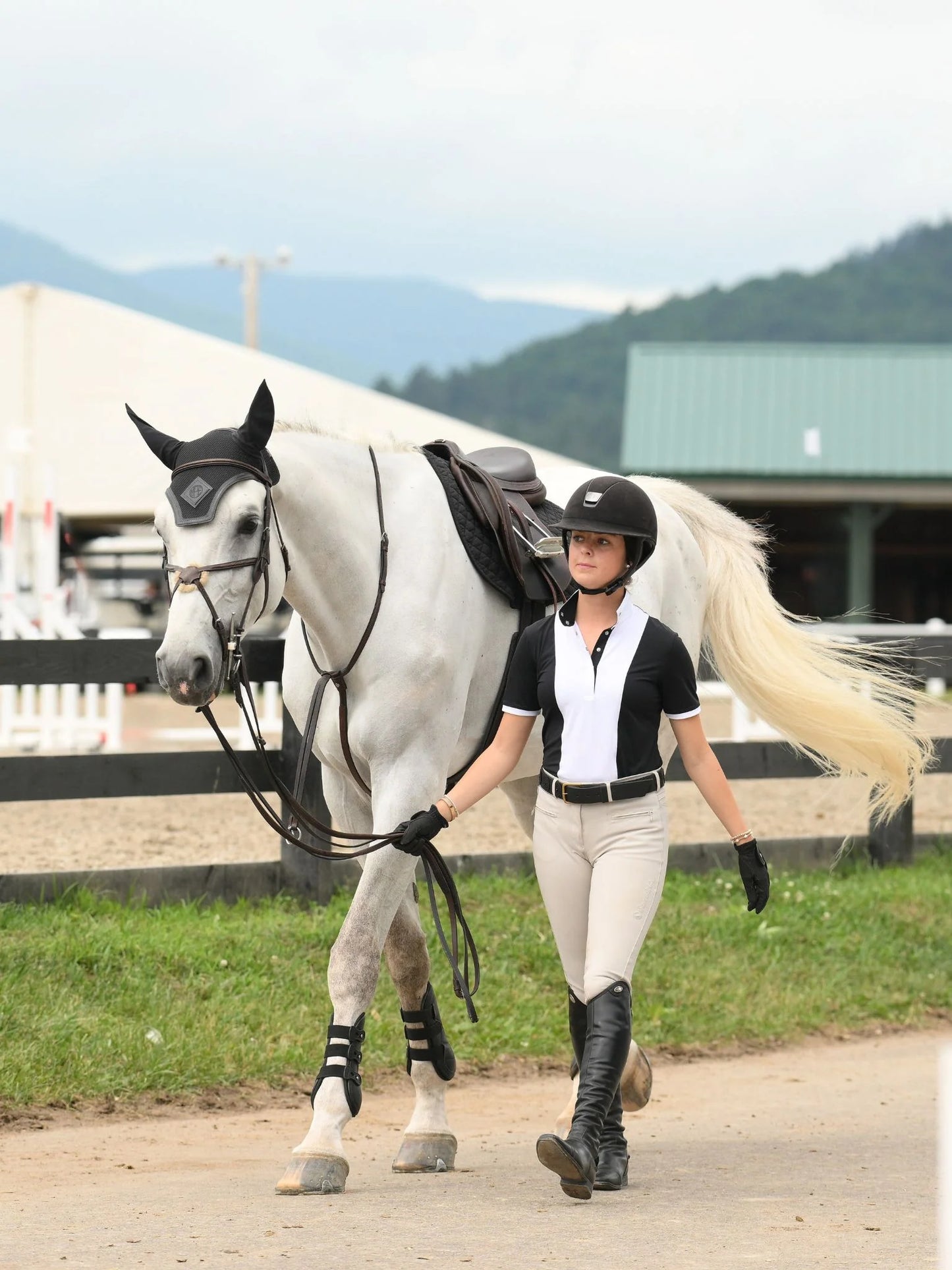 Ladies "Luna II" Black Self-Trim Short Sleeve Performance Show Shirt