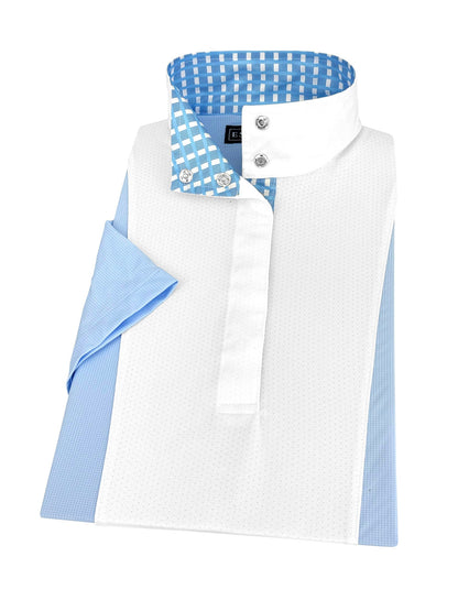 Essex Classics Girls "Luna II" Light Blue Short Sleeve Performance Show Shirt with Blue Checks Trim