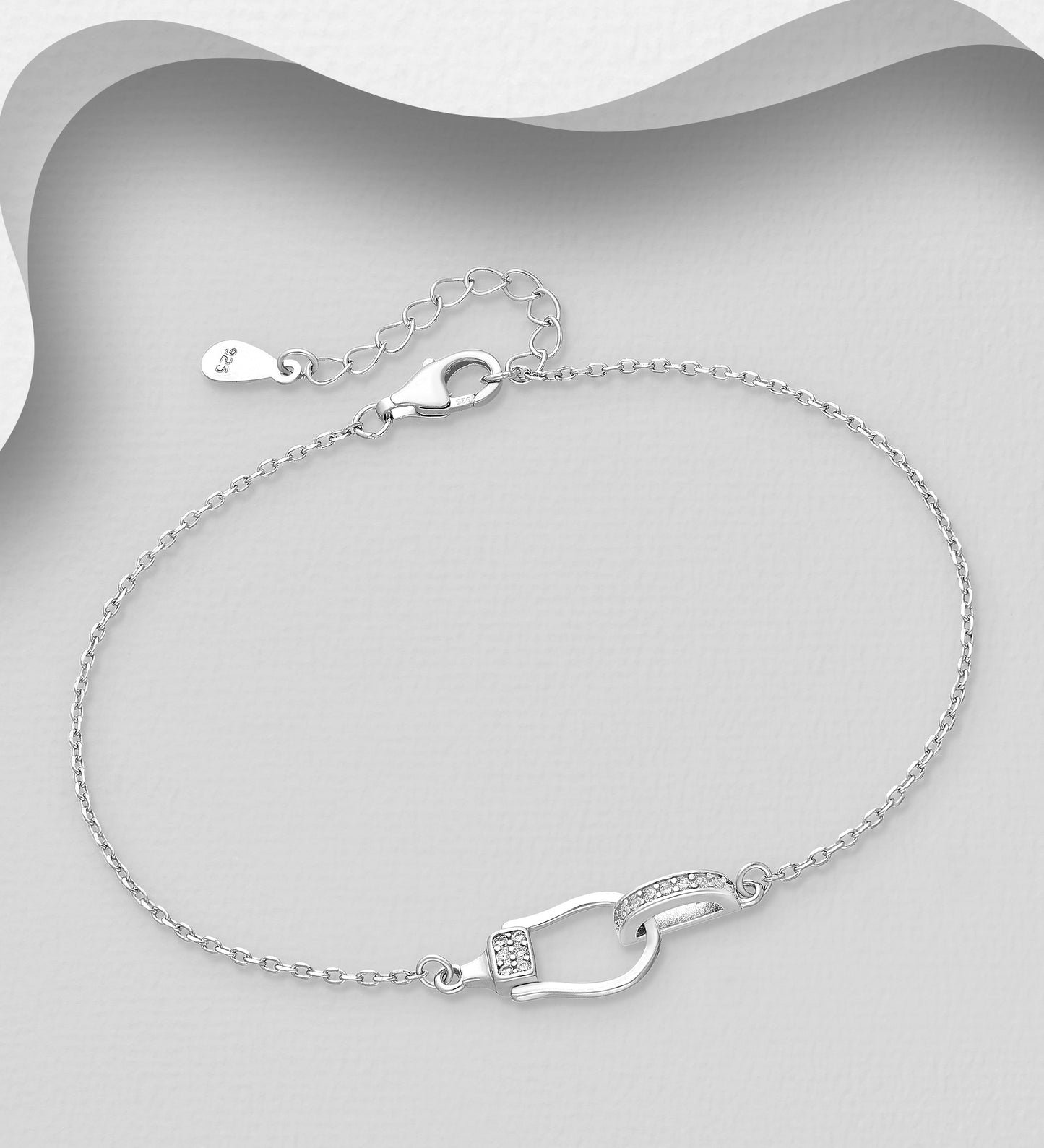Sterling Silver Bracelet Featuring Horse Snaffle Decorated with CZ Simulated Diamonds