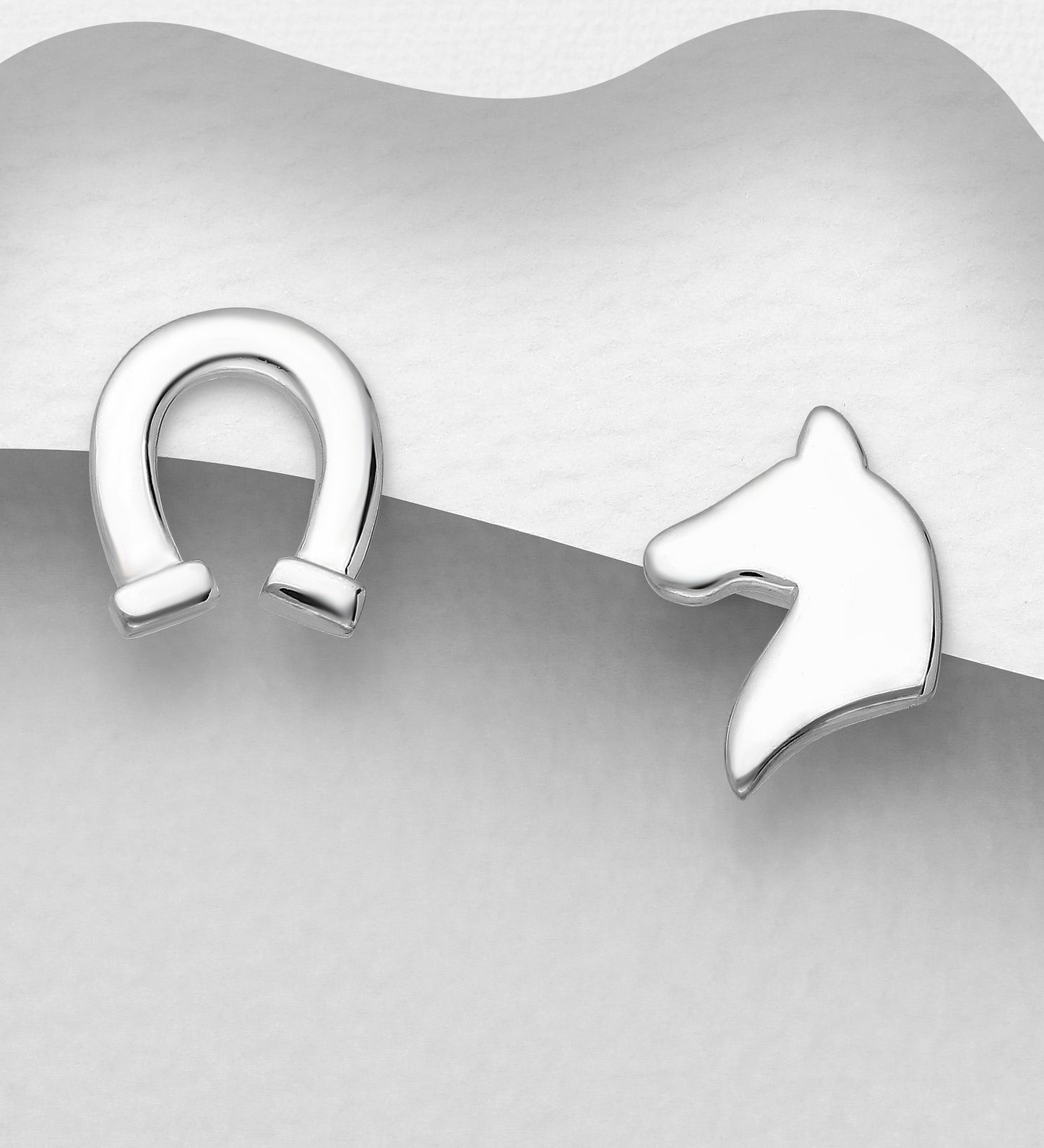Sterling Silver Horse & Horseshoes Push-Back Earrings