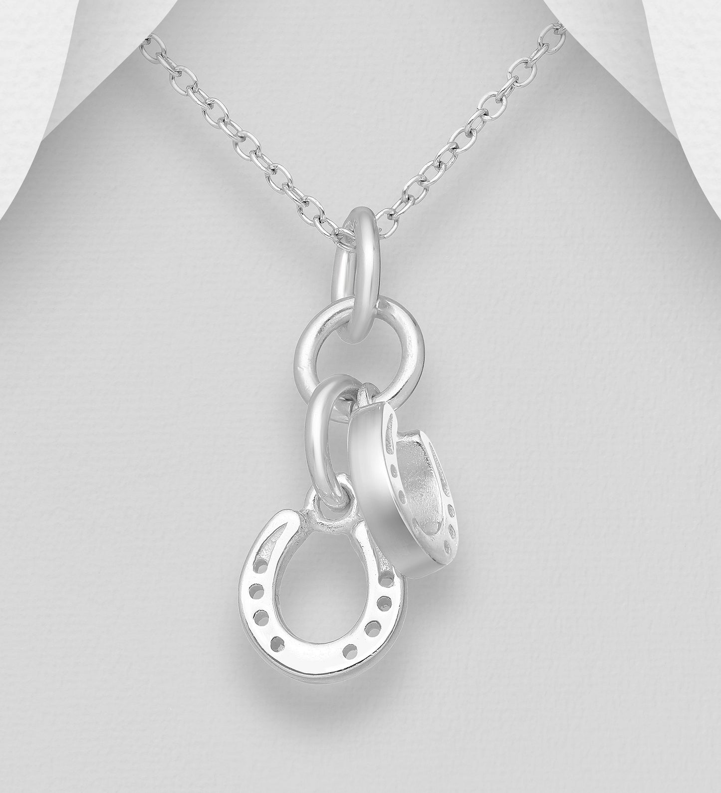 Sterling Silver Double Horseshoe Pendant Necklace