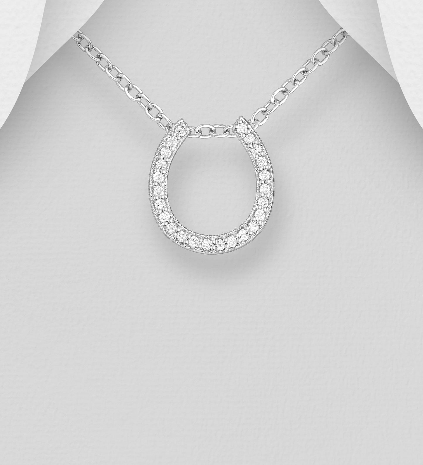 Sterling Silver Horseshoe Pendant with CZ Simulated Diamonds
